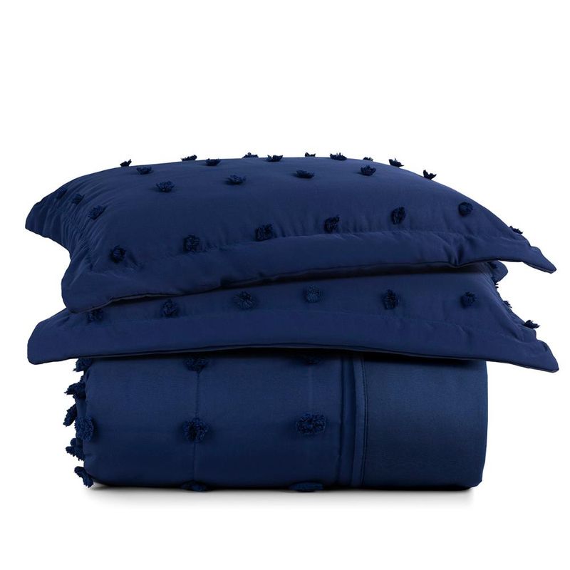 Kit cobre leito colcha alexa pompom casal padrão dupla face micropercal 3 peças - azul marinho