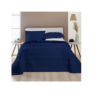 Kit cobre leito colcha alexa pompom casal padrão dupla face micropercal 3 peças - azul marinho
