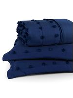Kit cobre leito colcha alexa pompom casal padrão dupla face micropercal 3 peças - azul marinho