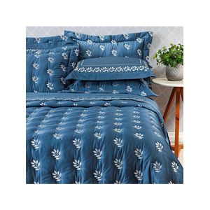 Kit cobre leito colcha garland super king 100% algodão 400 fios acetinado bordado 5 peças - azul marinho