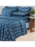 Kit cobre leito colcha garland super king 100% algodão 400 fios acetinado bordado 5 peças - azul marinho