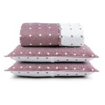 Kit cobre leito colcha meggy poá king dupla face micropercal 200 fios 3 peças - rosê