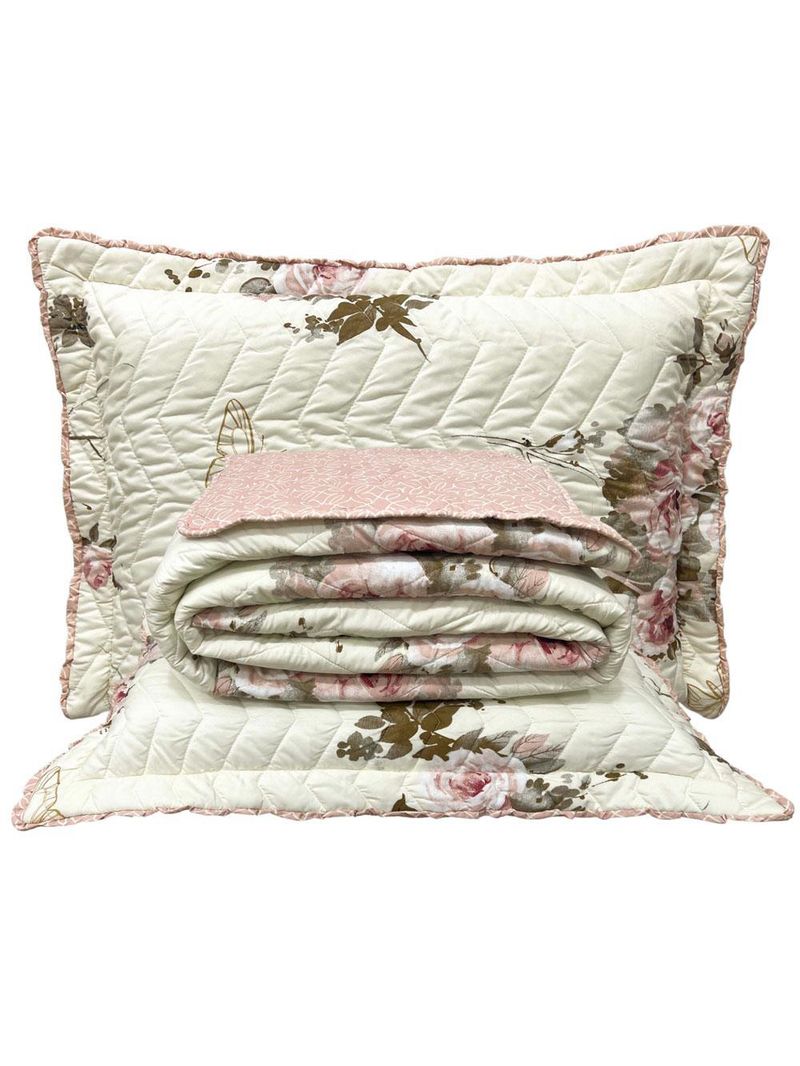 Kit cobre leito colcha classics king dupla face percal 300 fios estampado 3 peças - flores rosê