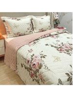 Kit cobre leito colcha classics king dupla face percal 300 fios estampado 3 peças - flores rosê