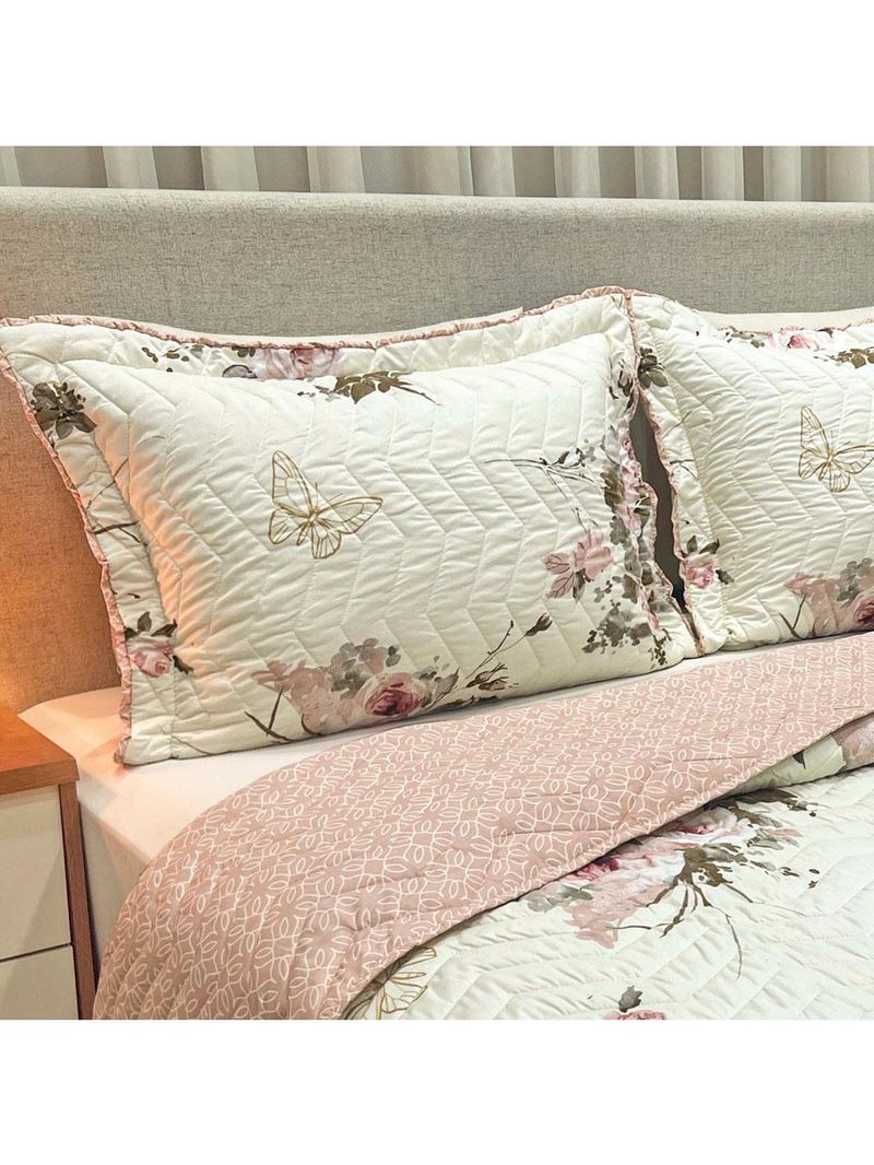 Kit cobre leito colcha classics king dupla face percal 300 fios estampado 3 peças - flores rosê