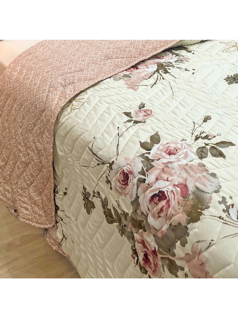 Kit cobre leito colcha classics king dupla face percal 300 fios estampado 3 peças - flores rosê