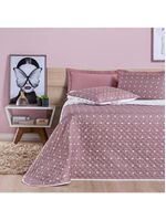 Kit cobre leito colcha meggy poá king dupla face micropercal 200 fios 3 peças - rosê