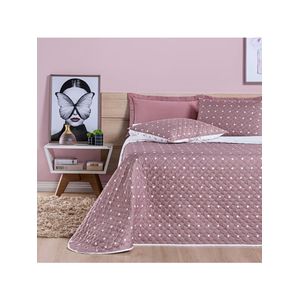 Kit cobre leito colcha meggy poá king dupla face micropercal 200 fios 3 peças - rosê