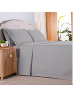 Kit cobre leito colcha atualle casal padrão dupla face microfibra 3 peças - cinza