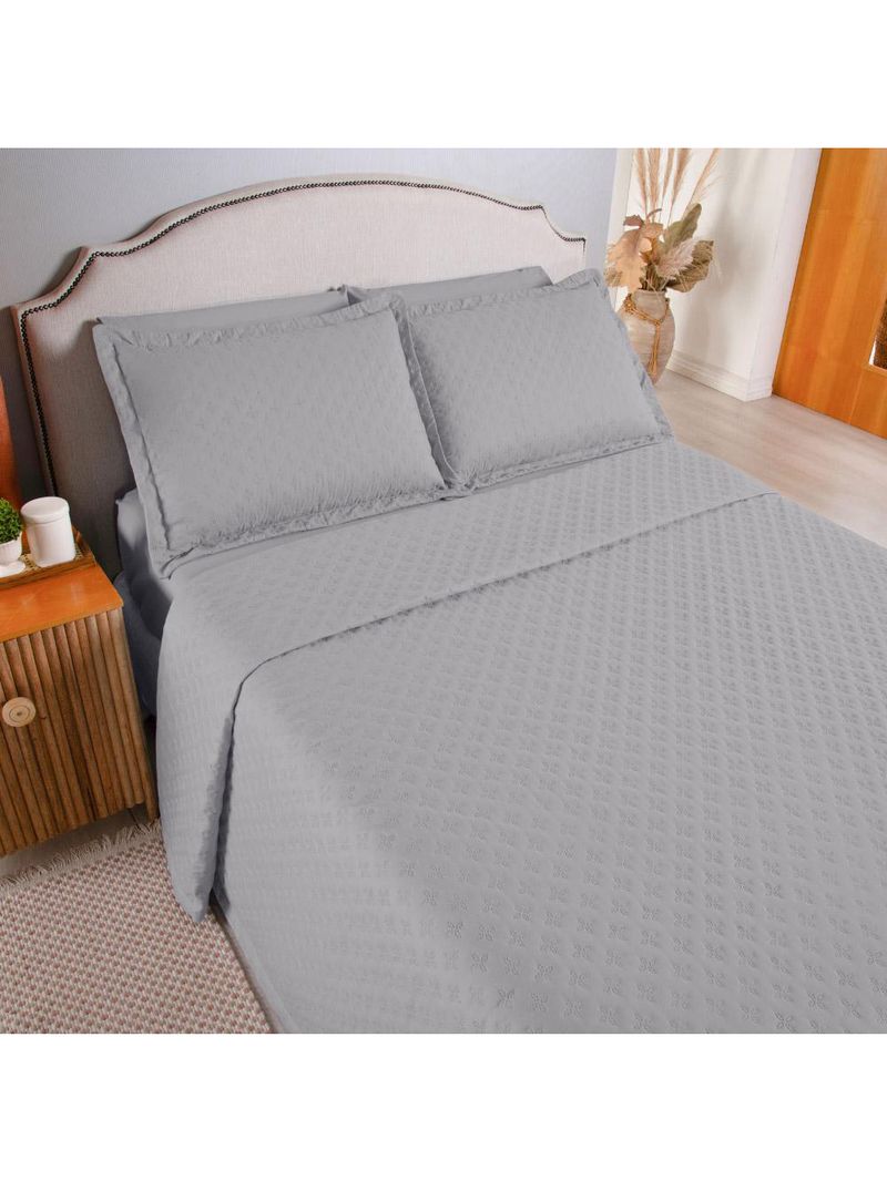 Kit cobre leito colcha atualle casal padrão dupla face microfibra 3 peças - cinza