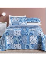 Kit cobre leito colcha dallas king dupla face estampada 3 peças - azul sereno patchwork