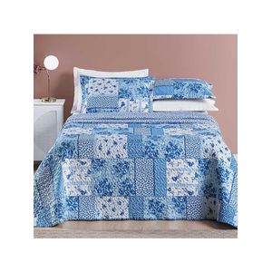 Kit cobre leito colcha dallas king dupla face estampada 3 peças - azul sereno patchwork