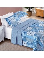 Kit cobre leito colcha dallas king dupla face estampada 3 peças - azul sereno patchwork