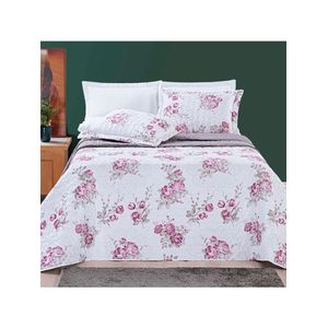 Kit cobre leito colcha celi queen dupla face micropercal 200 fios 3 peças - palha florido