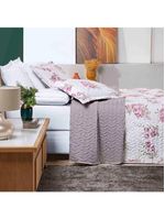 Kit cobre leito colcha celi queen dupla face micropercal 200 fios 3 peças - palha florido