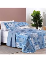 Kit cobre leito colcha dallas king dupla face estampada 3 peças - azul sereno patchwork
