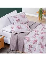 Kit cobre leito colcha celi queen dupla face micropercal 200 fios 3 peças - palha florido