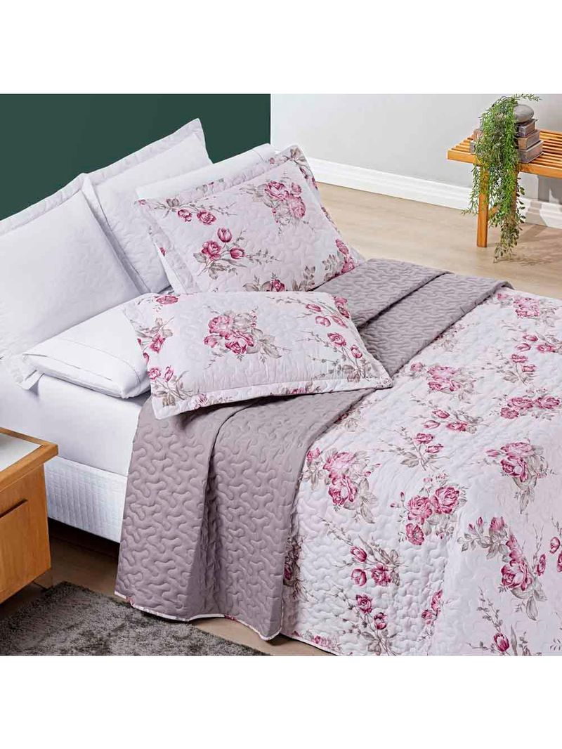 Kit cobre leito colcha celi queen dupla face micropercal 200 fios 3 peças - palha florido