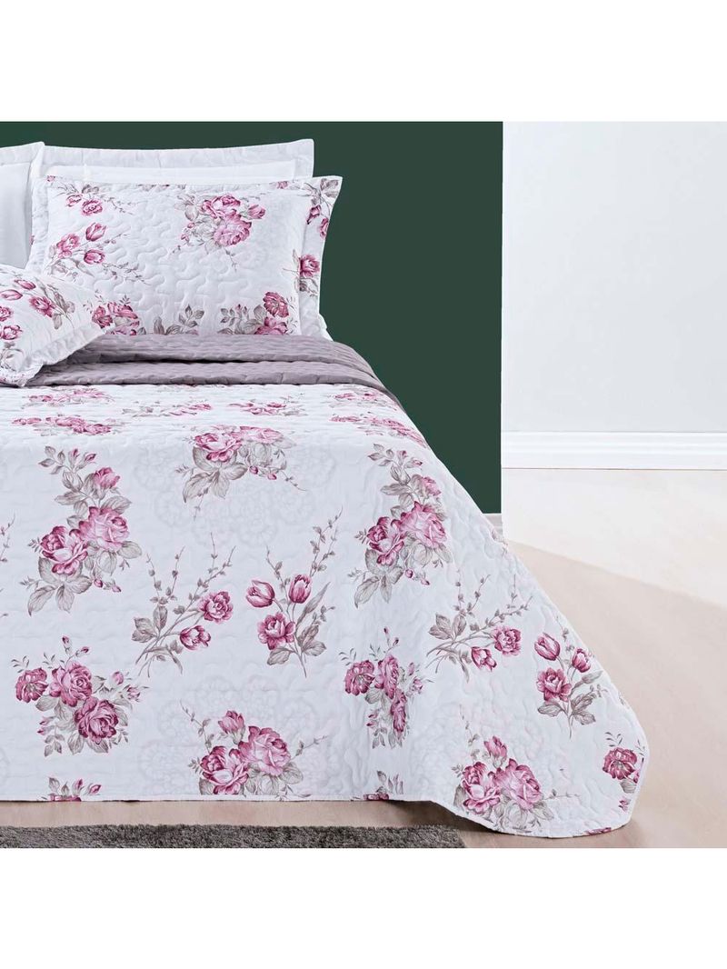 Kit cobre leito colcha celi queen dupla face micropercal 200 fios 3 peças - palha florido