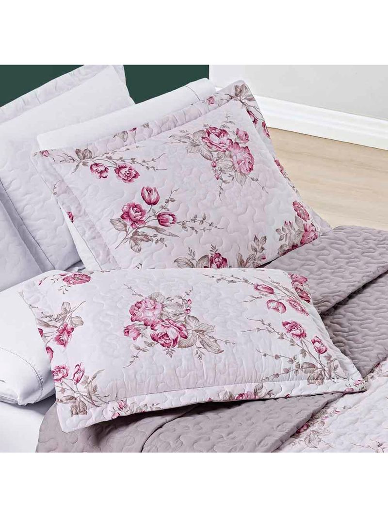 Kit cobre leito colcha celi queen dupla face micropercal 200 fios 3 peças - palha florido