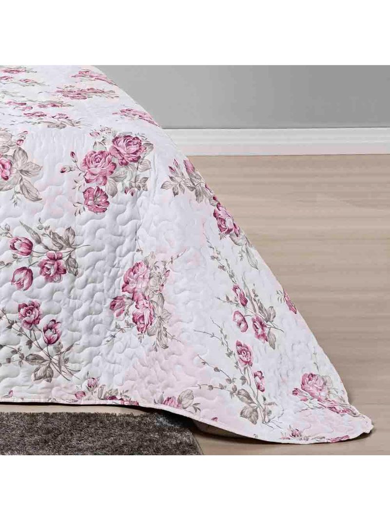 Kit cobre leito colcha celi queen dupla face micropercal 200 fios 3 peças - palha florido