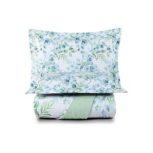 Kit cobre leito colcha maris queen estampado dupla face percalle 200 fios 3 peças forest verde