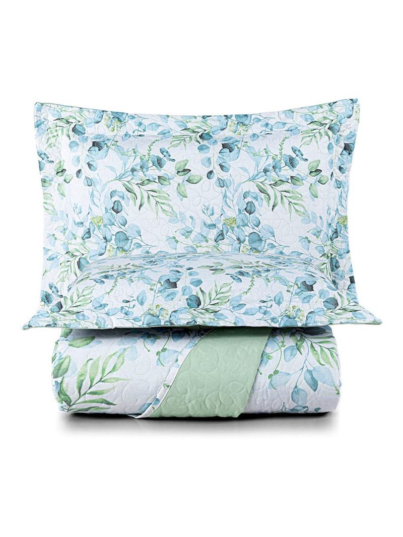 Kit cobre leito colcha maris queen estampado dupla face percalle 200 fios 3 peças forest verde