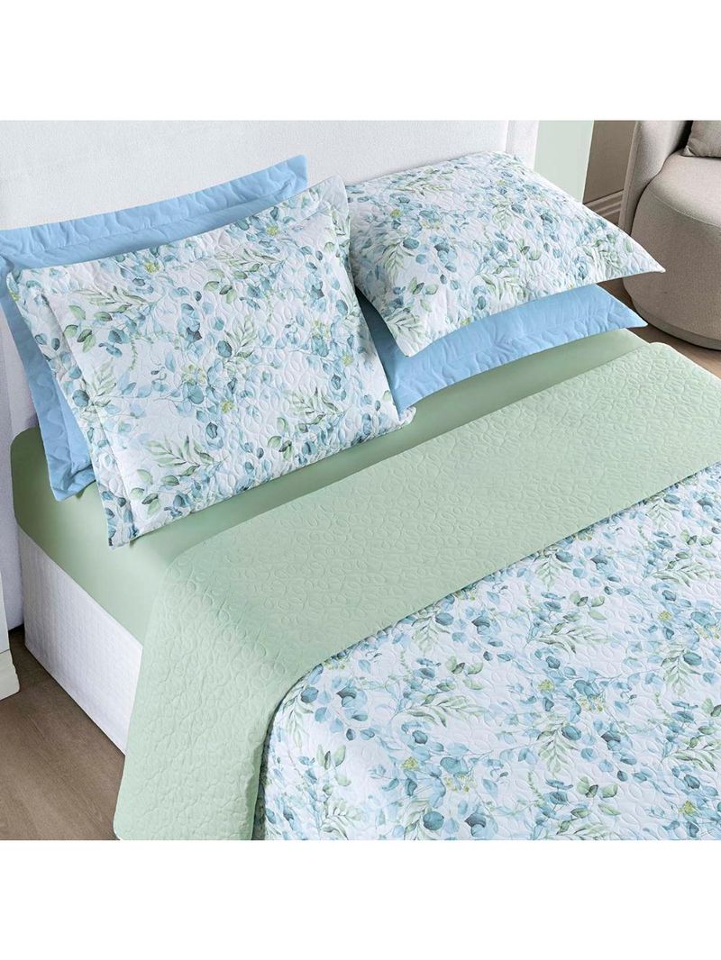 Kit cobre leito colcha maris queen estampado dupla face percalle 200 fios 3 peças forest verde