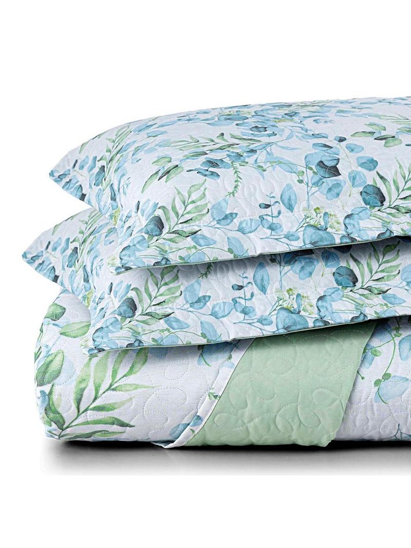 Kit cobre leito colcha maris queen estampado dupla face percalle 200 fios 3 peças forest verde