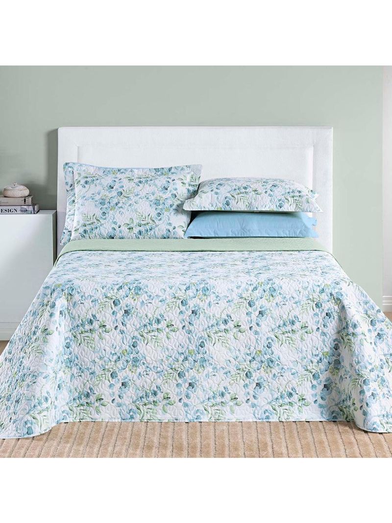 Kit cobre leito colcha maris queen estampado dupla face percalle 200 fios 3 peças forest verde