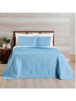 Kit cobre leito colcha arcos queen dupla face matelado 200 fios 3 peças azul claro