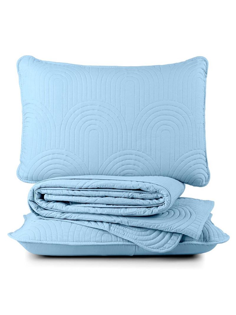 Kit cobre leito colcha arcos queen dupla face matelado 200 fios 3 peças azul claro