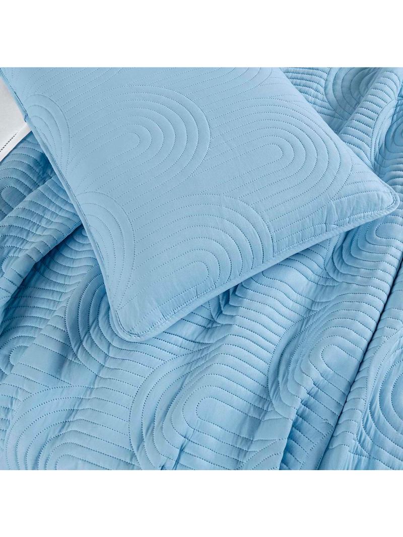 Kit cobre leito colcha arcos queen dupla face matelado 200 fios 3 peças azul claro