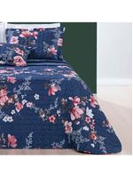 Kit cobre leito colcha celi solteiro dupla face micropercal 200 fios 2 peças - azul marinho floral