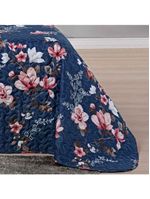 Kit cobre leito colcha celi solteiro dupla face micropercal 200 fios 2 peças - azul marinho floral