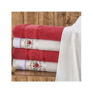 Jogo de toalhas de banho bordado ponto russo pássaros 100% algodão 5 peças - vermelho