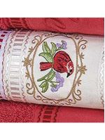 Jogo de toalhas de banho bordado ponto russo pássaros 100% algodão 5 peças - vermelho