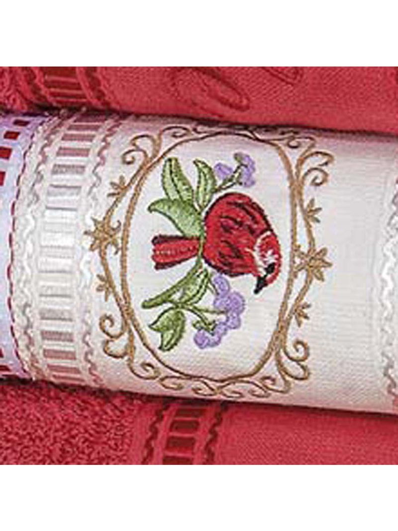 Jogo de toalhas de banho bordado ponto russo pássaros 100% algodão 5 peças - vermelho