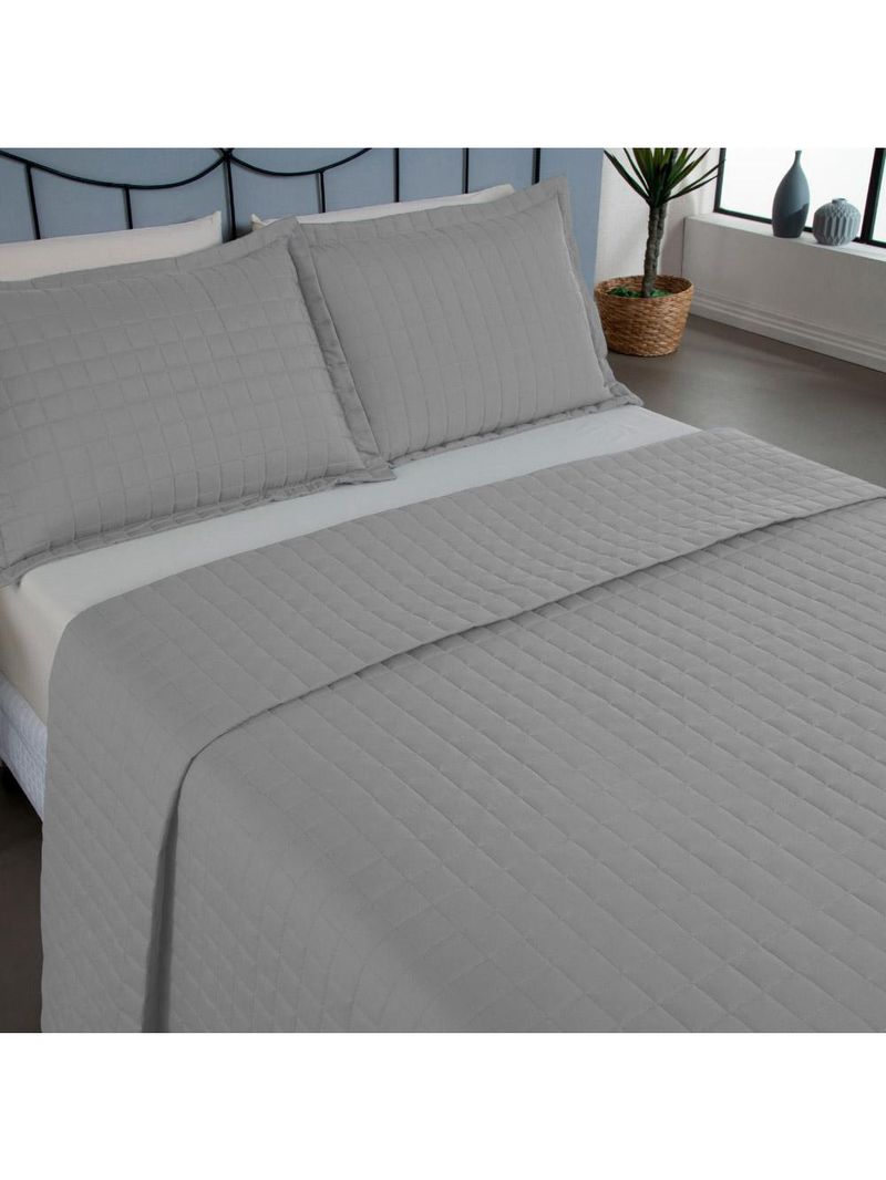 Kit cobre leito colcha bellini queen dupla face percal 300 fios textura matelassê 3 peças - cinza