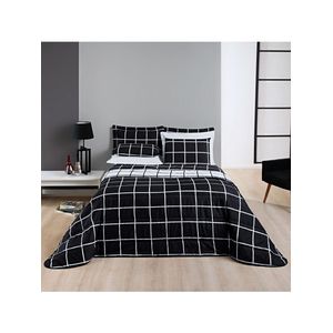 Kit cobre leito colcha brooklyn casal quadriculado micropercal 200 fios 3 peças - preto