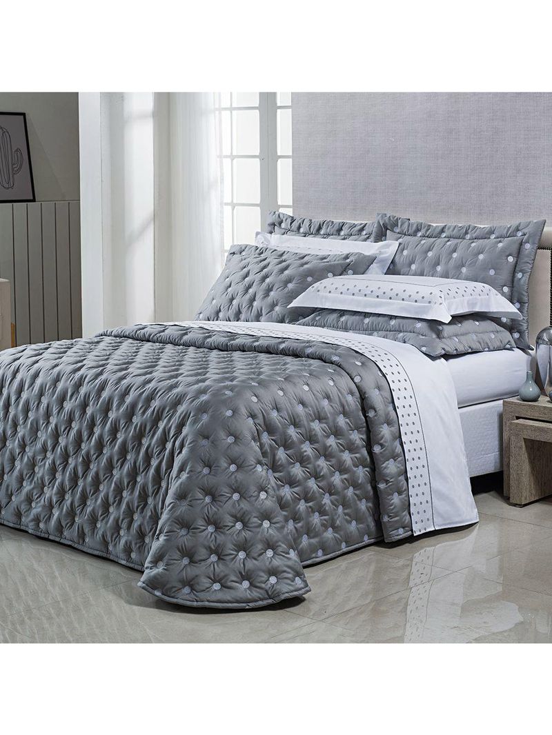 Kit cobre leito colcha garland super king 100% algodão 400 fios acetinado bordado 5 peças - cinza escuro