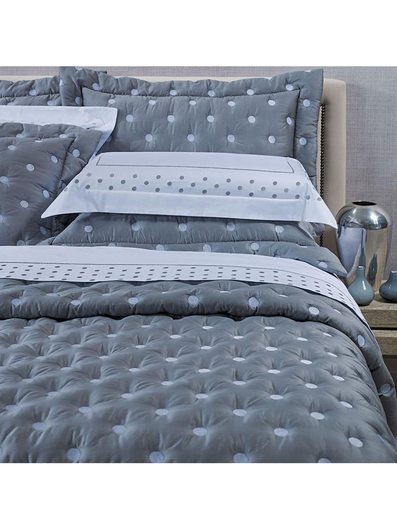 Kit cobre leito colcha garland super king 100% algodão 400 fios acetinado bordado 5 peças - cinza escuro