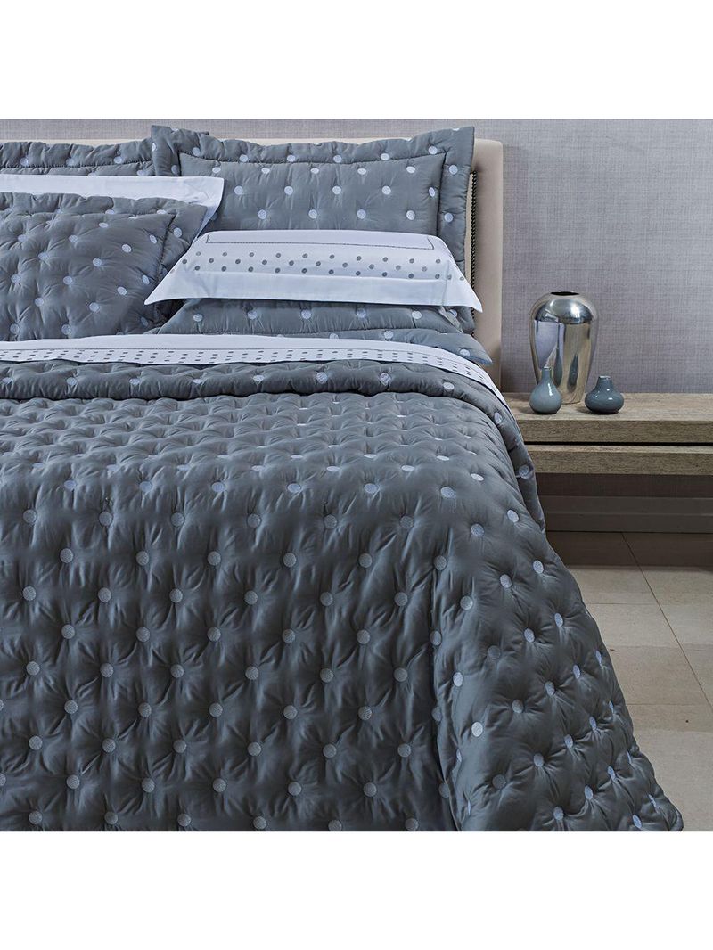 Kit cobre leito colcha garland super king 100% algodão 400 fios acetinado bordado 5 peças - cinza escuro