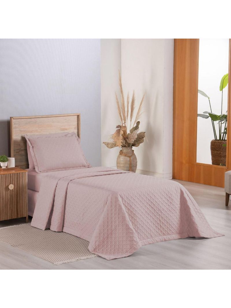 Kit cobre leito colcha atualle solteiro dupla face microfibra 2 peças - rosê
