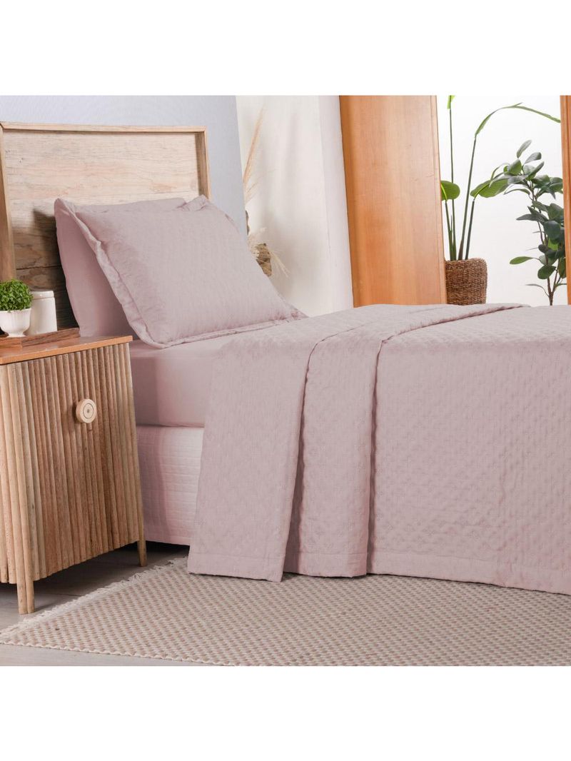Kit cobre leito colcha atualle solteiro dupla face microfibra 2 peças - rosê