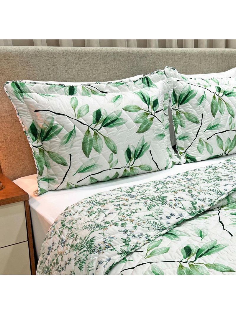 Kit cobre leito colcha classics king dupla face percal 300 fios estampado 3 peças - flores verde
