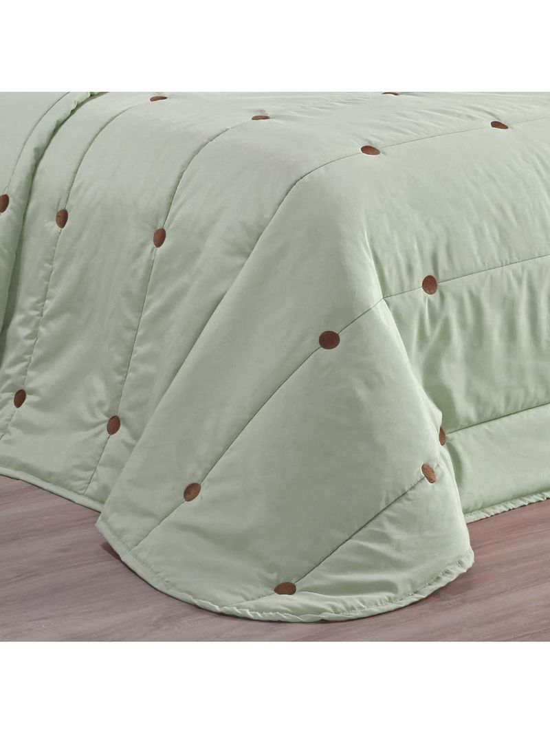 Kit cobre leito colcha button queen 200 fios bordado 7 peças - verde