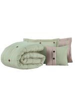 Kit cobre leito colcha button queen 200 fios bordado 7 peças - verde