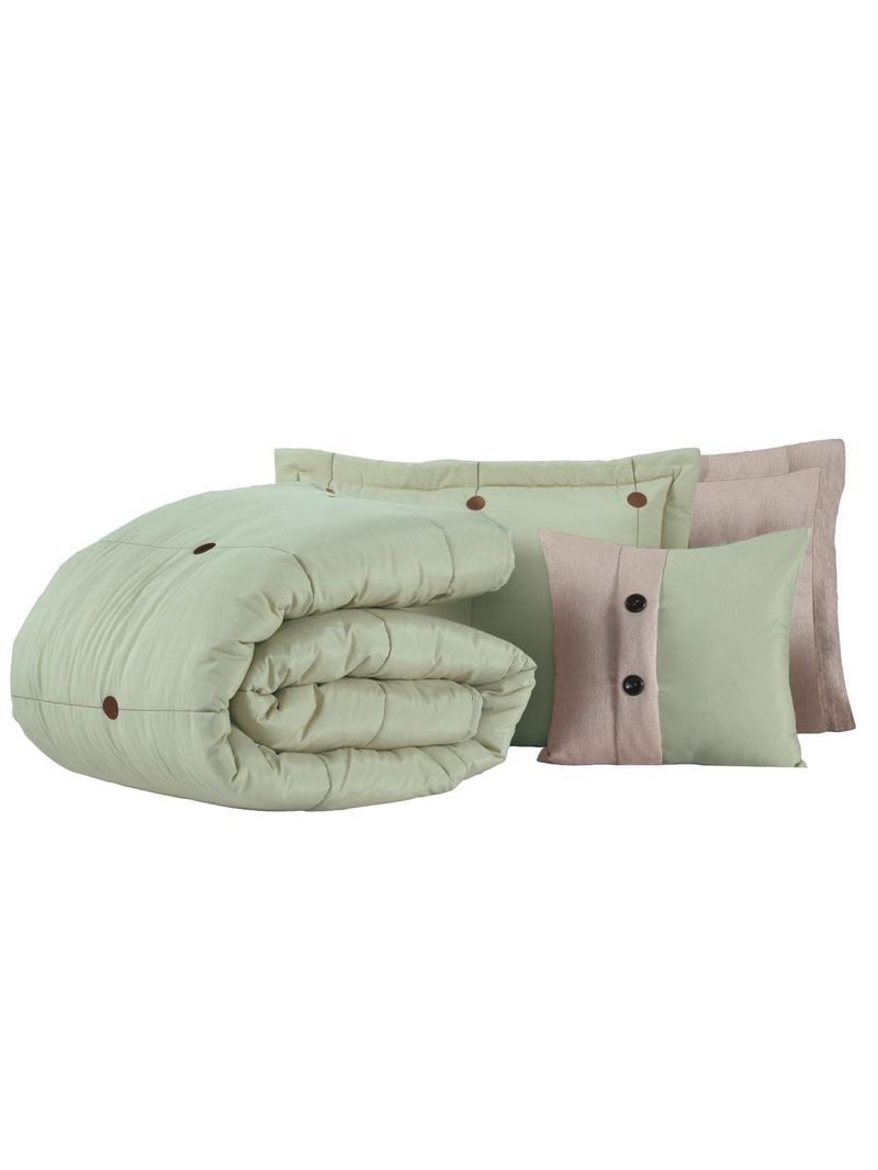 Kit cobre leito colcha button queen 200 fios bordado 7 peças - verde