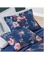 Kit cobre leito colcha celi casal padrão dupla face micropercal 200 fios 3 peças - azul marinho floral